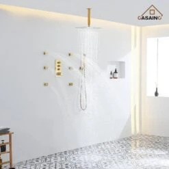 1-Spray Patterns Wall Mounted Handheld Shower Head Dual1.8 GPM In Brushed Gold 12 1-Spray Patterns Wall Mounted Handheld Shower Head Dual1.8 GPM In Brushed Gold -Tahanbath brushed gold tahanbath dual shower heads z 102009lk 4 c3 1000