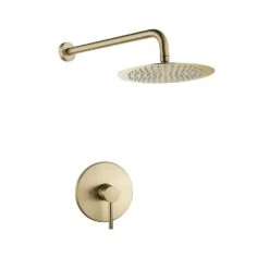 1-Spray Patterns With 1.5 GPM 10 In. Wall Mount Rain Fixed Shower Head In Brushed Gold