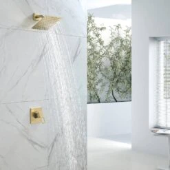 1-Spray Patterns With 1.5 GPM 8 In. Wall Mount Rain Fixed Shower Head In Brushed Gold -Tahanbath brushed gold tahanbath fixed shower heads nk0729 zq 76 1000