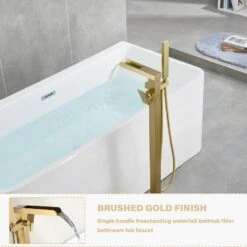 Single-Handle 2-Spray Freestanding Rectangle Handheld Shower Head 2.5 GPM In Brushed Gold -Tahanbath brushed gold tahanbath handheld shower heads z k928 84291 1f 1000