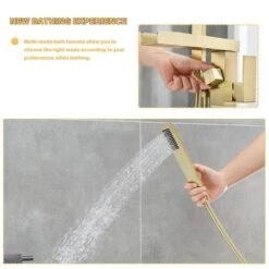 Single-Handle 2-Spray Freestanding Rectangle Handheld Shower Head 2.5 GPM In Brushed Gold -Tahanbath brushed gold tahanbath handheld shower heads z k928 84291 31 1000