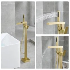 Single-Handle 2-Spray Freestanding Rectangle Handheld Shower Head 2.5 GPM In Brushed Gold -Tahanbath brushed gold tahanbath handheld shower heads z k928 84291 44 1000