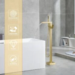 Single-Handle 2-Spray Freestanding Rectangle Handheld Shower Head 2.5 GPM In Brushed Gold -Tahanbath brushed gold tahanbath handheld shower heads z k928 84291 fa 1000