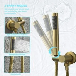 2-Spray Patterns Wall Mounted Handheld Shower Head 1.5 GPM In Brushed Gold -Tahanbath brushed gold tahanbath handheld shower heads z w1272 101888 44 1000