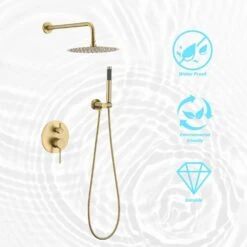 2-Spray Patterns Wall Mounted Handheld Shower Head 1.5 GPM In Brushed Gold -Tahanbath brushed gold tahanbath handheld shower heads z w1272 101888 fa 1000