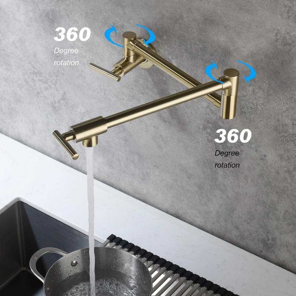 Wall Mounted Pot Filler With Swivel Spout In Brushed Gold 5 Wall Mounted Pot Filler With Swivel Spout In Brushed Gold - Image 5