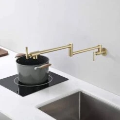 Double Handles Wall Mounted Pot Filler In Brushed Gold -Tahanbath brushed gold tahanbath pot fillers xy 601ng zq 31 1000