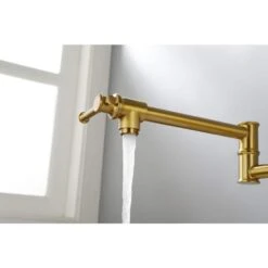 Wall Mounted Pot Filler Faucet, Modern Brass Pot Filler 2-Attachment In Brushed Gold -Tahanbath brushed gold tahanbath pot fillers y w2287 p184459 1f 1000