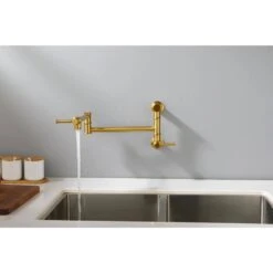 Wall Mounted Pot Filler Faucet, Modern Brass Pot Filler 2-Attachment In Brushed Gold -Tahanbath brushed gold tahanbath pot fillers y w2287 p184459 44 1000