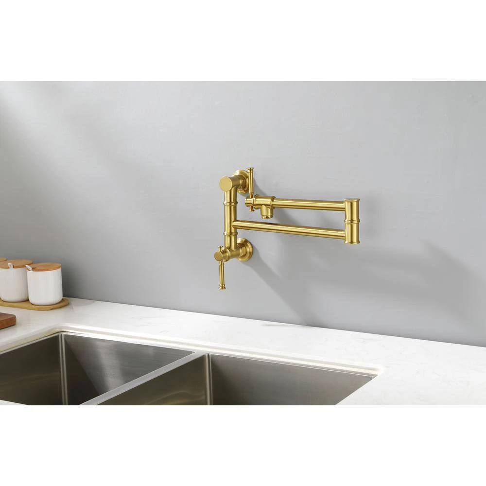 Wall Mount Pot Filler Faucet Wall Mount Pot Filler Faucet, Modern Brass Pot Filler 2-Attachment In Brushed Gold 6 Wall Mount Pot Filler Faucet Wall Mount Pot Filler Faucet, Modern Brass Pot Filler 2-Attachment In Brushed Gold - Image 6