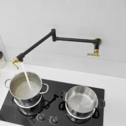 Wall Mounted Pot Filler With Cross Handle In Chrome Brushed Gold -Tahanbath brushed gold tahanbath pot fillers z1334 99bng ss 4f 1000