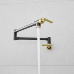 Wall Mounted Pot Filler With Cross Handle In Chrome Brushed Gold -Tahanbath brushed gold tahanbath pot fillers z1334 99bng ss 76 1000