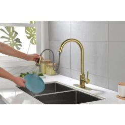 Single Handle Touch Pull Down Sprayer Kitchen Faucet In Brushed Gold -Tahanbath brushed gold tahanbath pull down kitchen faucets y w928 50252 31 1000