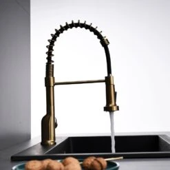 Single-Handle Pull Down Sprayer Kitchen Faucet, Modern High-Arc Pull Out Kitchen Sink Faucet In Brushed Gold -Tahanbath brushed gold tahanbath pull down kitchen faucets y xy 1135 33gb 1p 70us 1f 1000