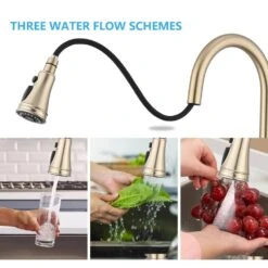 Double Handle Pull Down Sprayer Kitchen Faucet In Brushed Gold -Tahanbath brushed gold tahanbath pull down kitchen faucets z w122581052 44 1000