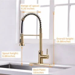 Touchless Kitchen Faucet, Hands Free Automatic Smart Kitchen Faucet Brushed Nickel Gold Smart Kitchen Faucet -Tahanbath brushed gold tahanbath pull down kitchen faucets z w1932p156241 1f 1000