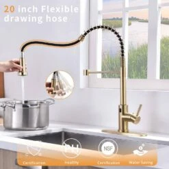 Touchless Kitchen Faucet, Hands Free Automatic Smart Kitchen Faucet Brushed Nickel Gold Smart Kitchen Faucet -Tahanbath brushed gold tahanbath pull down kitchen faucets z w1932p156241 4f 1000