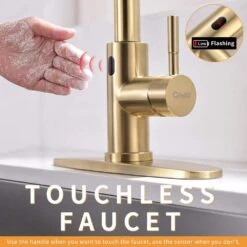 Touchless Kitchen Faucet, Hands Free Automatic Smart Kitchen Faucet Brushed Nickel Gold Smart Kitchen Faucet -Tahanbath brushed gold tahanbath pull down kitchen faucets z w1932p156241 76 1000