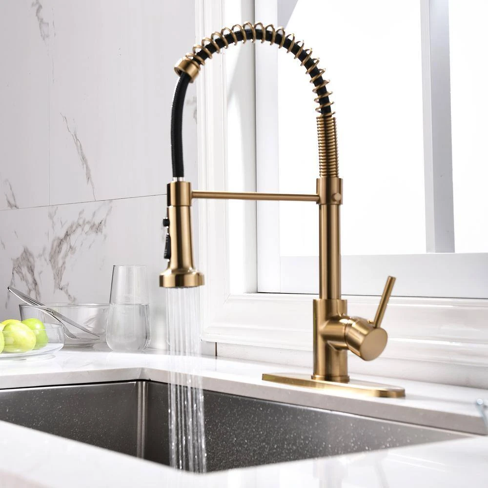 Commercial Brushed Nickel Kitchen Faucet With Pull Down Sprayer, Single Lever Kitchen Sink Faucet With Deck Plate 8 Commercial Brushed Nickel Kitchen Faucet With Pull Down Sprayer, Single Lever Kitchen Sink Faucet With Deck Plate - Image 8