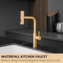 Kitchen Sink Faucet, Nickel Gold Kitchen Faucets With Pull Out Sprayer, Bar Faucet Single Hole Faucet -Tahanbath brushed gold tahanbath pull down kitchen faucets z w1932p218070 1f 1000