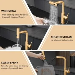 Kitchen Sink Faucet, Nickel Gold Kitchen Faucets With Pull Out Sprayer, Bar Faucet Single Hole Faucet -Tahanbath brushed gold tahanbath pull down kitchen faucets z w1932p218070 31 1000