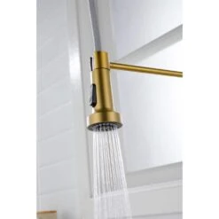 Brushed Gold 22.44 In. H Pull Down Sprayer Kitchen Faucet With 360 ° Spout Swivel -Tahanbath brushed gold tahanbath pull down kitchen faucets z w2287141942 c3 1000