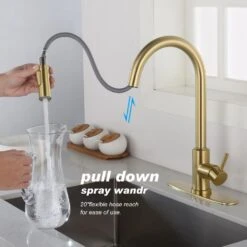 16.14 In Brushed Gold 360 Degree Spout Swivel Touch Kitchen Faucet With Pull Down Sprayer -Tahanbath brushed gold tahanbath pull down kitchen faucets z w2287p182874 1f 1000