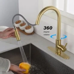 16.14 In Brushed Gold 360 Degree Spout Swivel Touch Kitchen Faucet With Pull Down Sprayer -Tahanbath brushed gold tahanbath pull down kitchen faucets z w2287p182874 44 1000