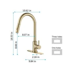 16.14 In Brushed Gold 360 Degree Spout Swivel Touch Kitchen Faucet With Pull Down Sprayer -Tahanbath brushed gold tahanbath pull down kitchen faucets z w2287p182874 4f 1000