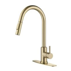 16.14 In Brushed Gold 360 Degree Spout Swivel Touch Kitchen Faucet With Pull Down Sprayer