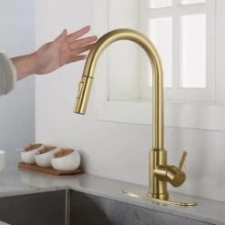 16.14 In Brushed Gold 360 Degree Spout Swivel Touch Kitchen Faucet With Pull Down Sprayer -Tahanbath brushed gold tahanbath pull down kitchen faucets z w2287p182874 76 1000