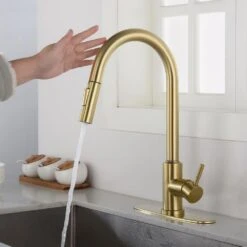 16.14 In Brushed Gold 360 Degree Spout Swivel Touch Kitchen Faucet With Pull Down Sprayer -Tahanbath brushed gold tahanbath pull down kitchen faucets z w2287p182874 fa 1000