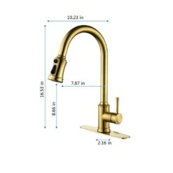 Brushed Gold 16.53 In. H Pull Down Sprayer Kitchen Faucet With 360 ° Spout Swivel -Tahanbath brushed gold tahanbath pull down kitchen faucets z w2287p182881 1f 1000