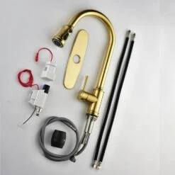 Brushed Gold 16.53 In. H Pull Down Sprayer Kitchen Faucet With 360 ° Spout Swivel -Tahanbath brushed gold tahanbath pull down kitchen faucets z w2287p182881 44 1000