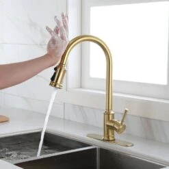 Brushed Gold 16.53 In. H Pull Down Sprayer Kitchen Faucet With 360 ° Spout Swivel -Tahanbath brushed gold tahanbath pull down kitchen faucets z w2287p182881 c3 1000