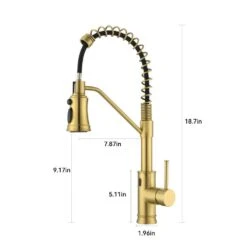 18.7 In. H Single Handle Pull Out Sprayer Kitchen Faucet With 360° Spout Swivel In Brushed Gold -Tahanbath brushed gold tahanbath pull out kitchen faucets kt ct xy33ng70us c3 1000