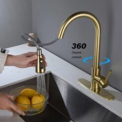 Kitchen Faucet With Pull Out Spraye In Brushed Gold -Tahanbath brushed gold tahanbath pull out kitchen faucets y w928 th 4003lsj 31 1000