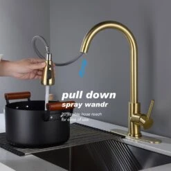 Kitchen Faucet With Pull Out Spraye In Brushed Gold -Tahanbath brushed gold tahanbath pull out kitchen faucets y w928 th 4003lsj fa 1000