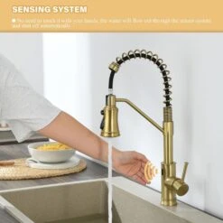 18.7 In.H Single Handle Pull Out Sprayer Kitchen Faucet In Brushed Gold With 360° Spout Swivel -Tahanbath brushed gold tahanbath pull out kitchen faucets z w1272 64936 1f 1000