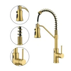 18.7 In.H Single Handle Pull Out Sprayer Kitchen Faucet In Brushed Gold With 360° Spout Swivel -Tahanbath brushed gold tahanbath pull out kitchen faucets z w1272 64936 44 1000
