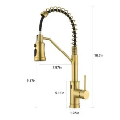 18.7 In.H Single Handle Pull Out Sprayer Kitchen Faucet In Brushed Gold With 360° Spout Swivel -Tahanbath brushed gold tahanbath pull out kitchen faucets z w1272 64936 c3 1000