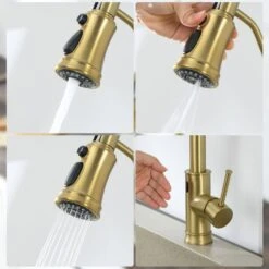 18.7 In.H Single Handle Pull Out Sprayer Kitchen Faucet In Brushed Gold With 360° Spout Swivel -Tahanbath brushed gold tahanbath pull out kitchen faucets z w1272 64936 fa 1000
