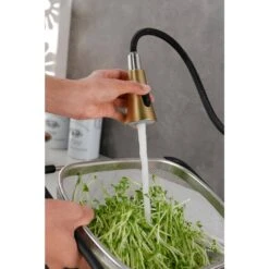 Single Handle Pull Out Sprayer Kitchen Faucet Deckplate Included InBrushed Gold -Tahanbath brushed gold tahanbath pull out kitchen faucets z w928100989 76 1000