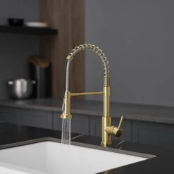 Single Handle Pull Out Sprayer Kitchen Faucet In Brushed Gold -Tahanbath brushed gold tahanbath pull out kitchen faucets z1325 33ng 31 1000
