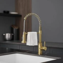 Single Handle Pull Out Sprayer Kitchen Faucet In Brushed Gold -Tahanbath brushed gold tahanbath pull out kitchen faucets z1325 33ng fa 1000