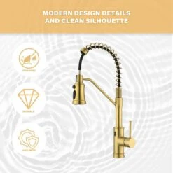 18.7 In Single Handle Pull Out Sprayer 360 Degree Spout Swivel Kitchen Faucet In Brushed Gold -Tahanbath brushed gold tahanbath pull out kitchen faucets zct xy33ng70us 76 1000