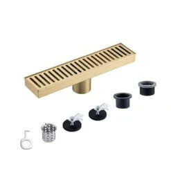 2.75 In. W X 12 In D Grid Shower Drain Stainless Steel Decorative Drain Cover With Brushed Gold