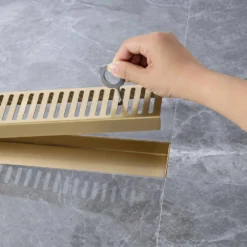 2.75 In. W X 24 In. D Grid Shower Drain Stainless Steel Decorative Drain Cover With Brushed Gold 16 2.75 In. W X 24 In. D Grid Shower Drain Stainless Steel Decorative Drain Cover With Brushed Gold -Tahanbath brushed gold tahanbath shower drains q pzz 7002lsj 24 1f 1000