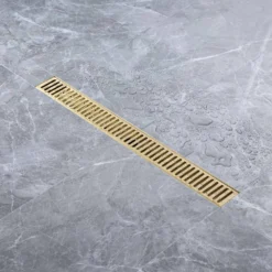 2.75 In. W X 24 In. D Grid Shower Drain Stainless Steel Decorative Drain Cover With Brushed Gold 19 2.75 In. W X 24 In. D Grid Shower Drain Stainless Steel Decorative Drain Cover With Brushed Gold -Tahanbath brushed gold tahanbath shower drains q pzz 7002lsj 24 31 1000