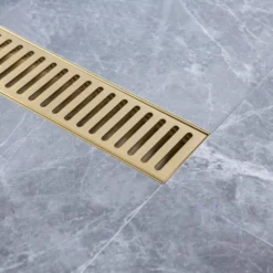 2.75 In. W X 24 In. D Grid Shower Drain Stainless Steel Decorative Drain Cover With Brushed Gold 15 2.75 In. W X 24 In. D Grid Shower Drain Stainless Steel Decorative Drain Cover With Brushed Gold -Tahanbath brushed gold tahanbath shower drains q pzz 7002lsj 24 4f 1000